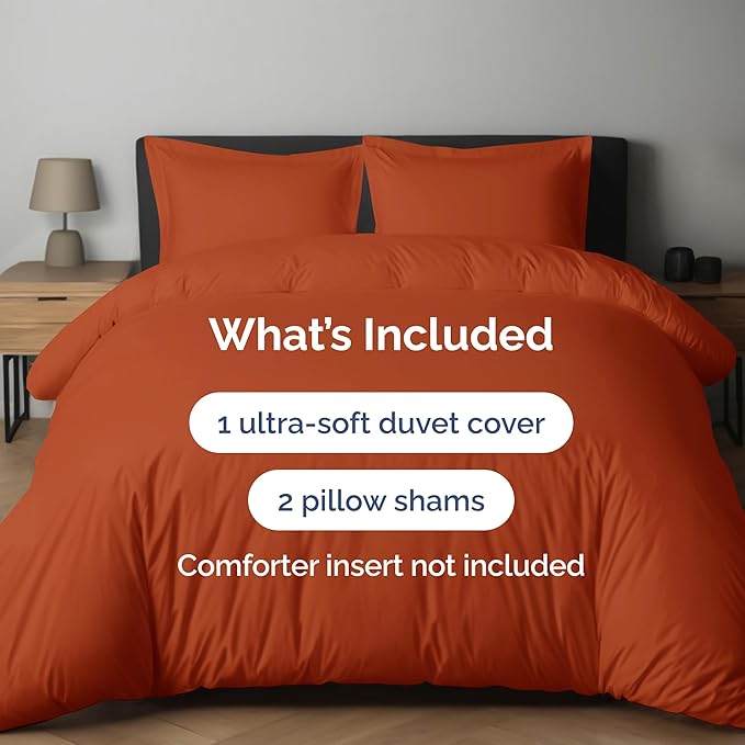 Duvet Cover King Size Set - Extra Soft King Duvet Cover 104" x 90" with 2 Pillow Shams for Women, Men, Kids & Teens - Hotel Luxury with Zipper Closures & Ties - Comfy, Cozy & Breathable (Terracotta)