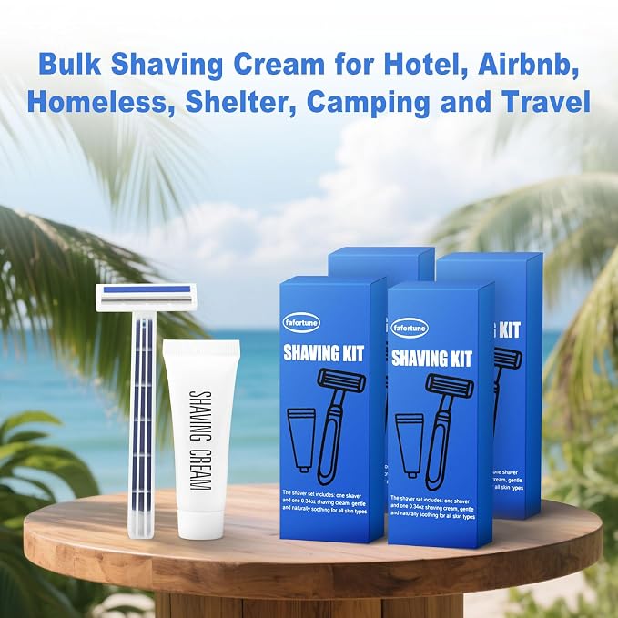 Shave Kit in Bulk Twin Blade Razors with Protective Cap,Disposable Razors in Bulk Shaving Cream for Hotel, Airbnb, Homeless, Shelter, Camping and Travel (480)
