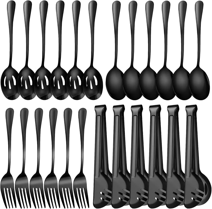 Serving Utensils Set, 24-Piece Large Stainless Steel Serving Spoons and Forks for BBQ, Buffets, Catering, Parties, Weddings, Restaurants - Black