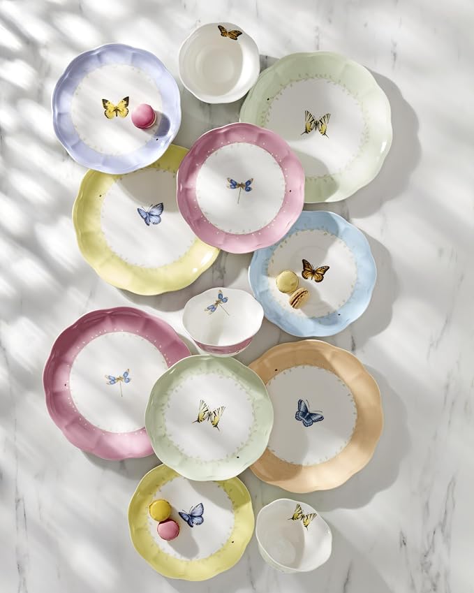 Lenox Butterfly Meadow Colors Porcelain 18-Piece Dinnerware Set for 6 | ceramic, dishwasher safe, microwave safe | plates and bowls sets for kitchen and dining | 10.75 inch plate