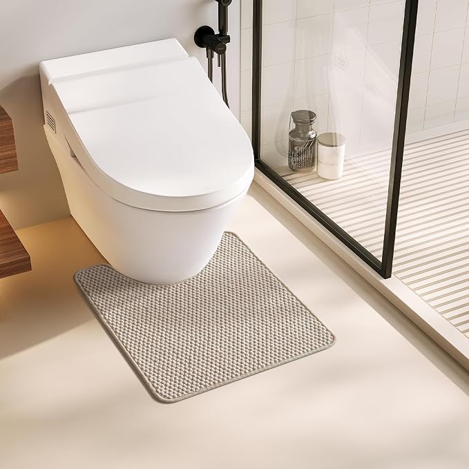 TYUU Toilet Rug, Thin Toilet Rugs U Shaped Washable Non Slip Absorbent Quick Dry Low Pile Toilet Mat, Beige 20"x24" U Shape