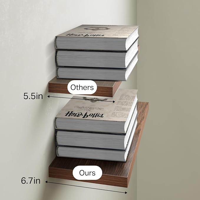 BAYKA Floating Shelves for Wall, Set of 3, Wall Mounted Rustic Wood Shelves for Bathroom, Bedroom, Living Room, Kitchen, Small Hanging Shelf for Books/Storage/Room Decor, Walnut-Like, 15.7in