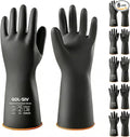 Chemical Resistant Gloves, Heavy Duty Latex Work Gloves - Waterproof, Resist Acid, Oil, Alkali - Industrial Rubber Dishwashing Gloves for Masonry & Car Detailing, 14in, 6 Pairs