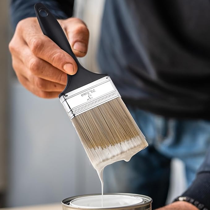 Layhit 36 Pcs Paint Brushes House Chip Paintbrush with Treated Plastic Handles Wide Flat Wall Trim Painting Tool for Paint Stains Wood Cabinet Deck Fence Door Furniture Home DIY (3'')