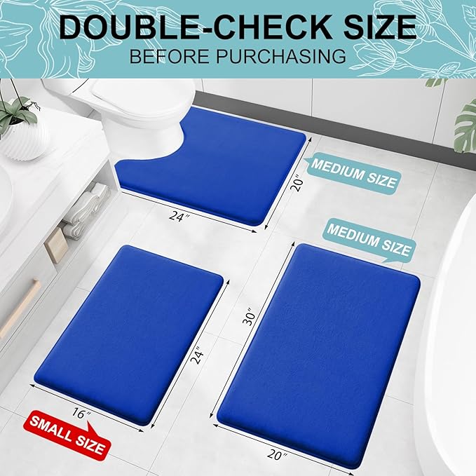 Smiry Memory Foam Bath Mat 47x17, Extra Soft and Absorbent Bathroom Mats, Non Slip Washable Carpet for Floor, Shower and Tub, Royal Blue