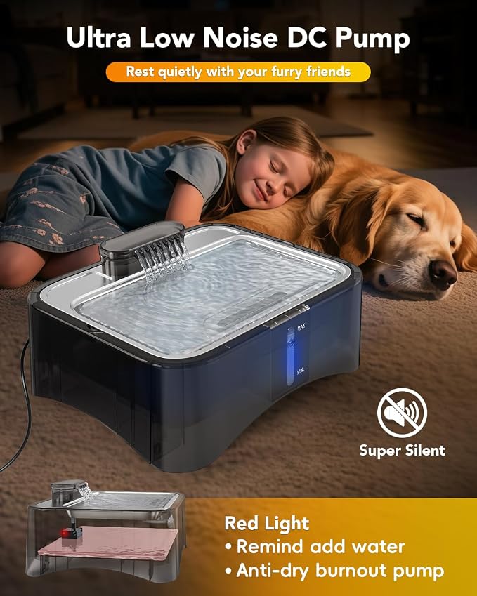 UPSKY 8.5L Elevated Dog Water Fountain with 4 Heights Adjustable, Grey | Larger Dog Water Dispenser, 304 Stainless Steel Tray, 5-Layer Filtration, Anti-skid, for Senior/Large Dogs & Multi-pet Homes