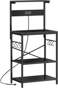 SUPERJARE Kitchen Bakers Rack with Power Outlet, Coffee Bar Table 4 Tiers, Kitchen Microwave Stand with 6 S-shaped Hooks, Storage Shelf Rack for Spices, Pots and Pans - Black