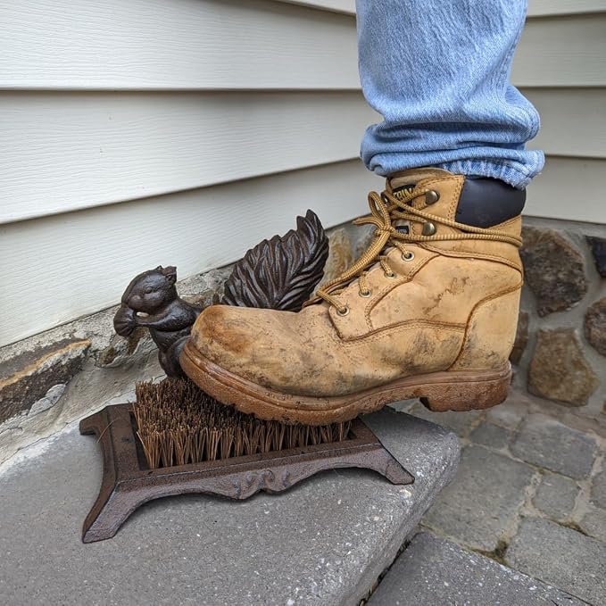 Treasure Gurus Cast Iron Metal Squirrel Boot Scraper Garden Shoes Brush Outdoor Front Door Porch Decor