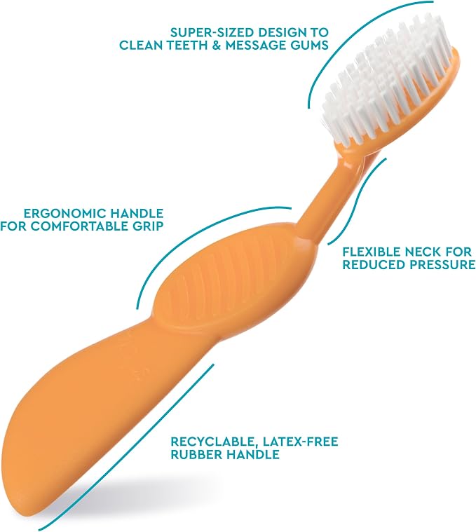 Radius Toothbrush Flex Brush BPA Free & ADA Accepted Designed to Improve Gum Health & Reduce Gum Issues - Right Hand - Orange White - Pack of 1