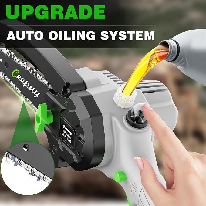 Mini Chainsaw Cordless 8 Inch with 2x 4000mAh Batteries, Portable Electric Chain Saw, Automatic Oiler, Battery Powered Small Handheld Saw, Security Lock Trees Branches Trimming, Wood Cutting, 2026