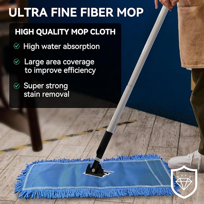 Commercial 24 Inch Dust Mop Head: Replacement Sweeper and Janitorial Industrial Dust Mop Head for Floor Cleaning, Office, School, Restaurant, Hospital (Blue - 6 Pack)