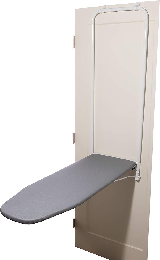 Over The Door Ironing Board Cover & Replacement Pad 42” x 14” - Italian Made for Homz Door Mounted Ironing Board with Grommets - 3 Layers - AlumiTek Coated Gray Color with Pull Bungee Cord Fit System