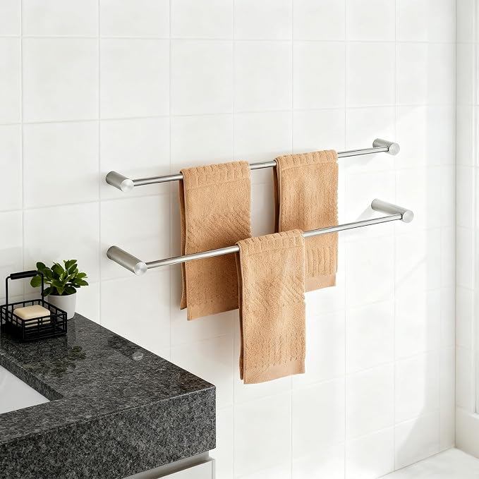 Towel Racks for Bathroom, NEWRAIN 30 inch Double Bath Towel Bar Wall Mounted, Stainless Steel Kitchen Towel Holder, Brushed Nickel Towel Rod Towel Rail Hange