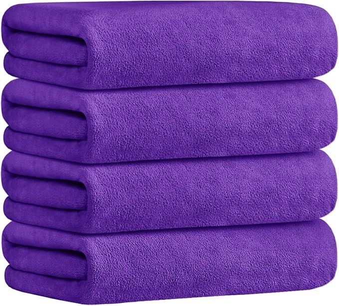 JML Microfiber Bath Towels, 4 Pack, 30" x 60", Violet | Oversized, Ultra Soft, Super Absorbent, Fast Drying, Perfect for Bathroom, Shower, Sauna, Yoga, Gym