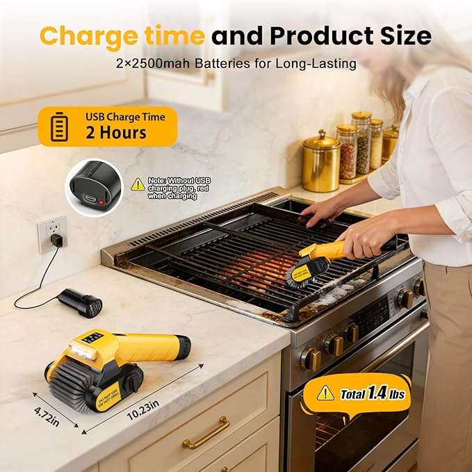 5000mAh 350 Mins Runtime Electric Rotary Grill Brush G2, 800RPM Powerful Outdoor Automatic Grill Cleaning Brush, 304 Stainless Steel No Bristle Shedding Cordless BBQ Cleaner