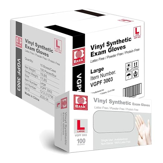 Intco Basic Medical Clear Vinyl Exam Gloves,Disposable Gloves- Latex-Free & Powder-Free for Medical,Cleaning,Food Safe- VGPF3003 (Case of 1000,Clear), Large