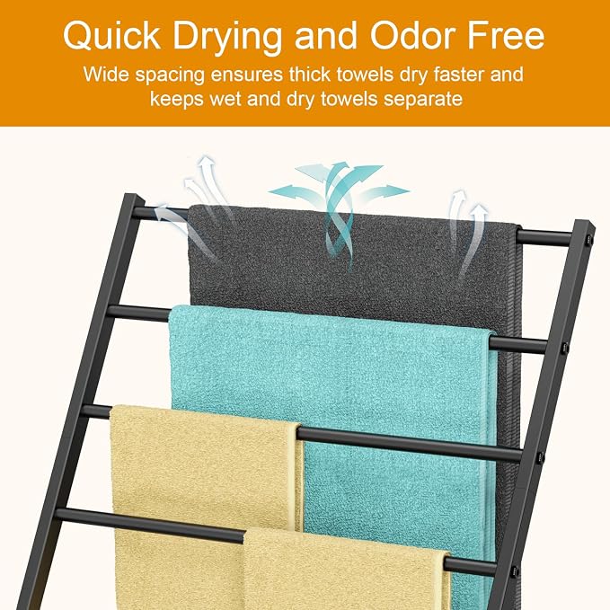Honiter Towel Drying Rack for Bathroom, Free Standing Towel Rack, 4 Tier Wide Towel Dryer Rack, Pool Towel Racks Outdoor, Blanket Ladder Holder, Metal Towel Bar Stand for Oversized Bath Towel