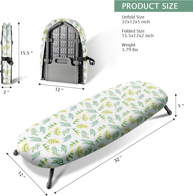SheeChung Small Ironing Board 12"x32",Foldable Tabletop Ironing Board | Cotton Cover and Heat Resistant Pad,Portable, Non-Slip Feet,Compact,Space Saving,Fits for Home Laundry Sewing Room Dorm