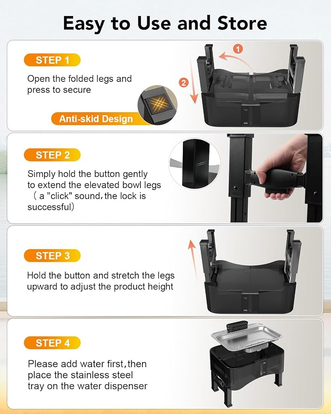 UPSKY 8.5L Elevated Dog Water Fountain with 4 Heights Adjustable, Black | Larger Dog Water Dispenser, 304 Stainless Steel Tray, 5-Layer Filtration, Anti-skid, for Senior/Large Dogs & Multi-pet Homes