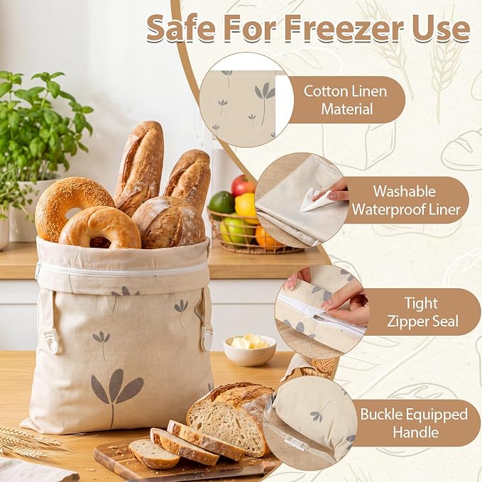 Tigeen 8 Pack Beeswax Bread Bags for Sourdough & Homemade Bread 17 x 13'' XL Reusable Organic Linen Beeswax Wraps with Sealing for Fresh Food Storage Loaf Fresh Freezer Baker Gift (Flower Style)