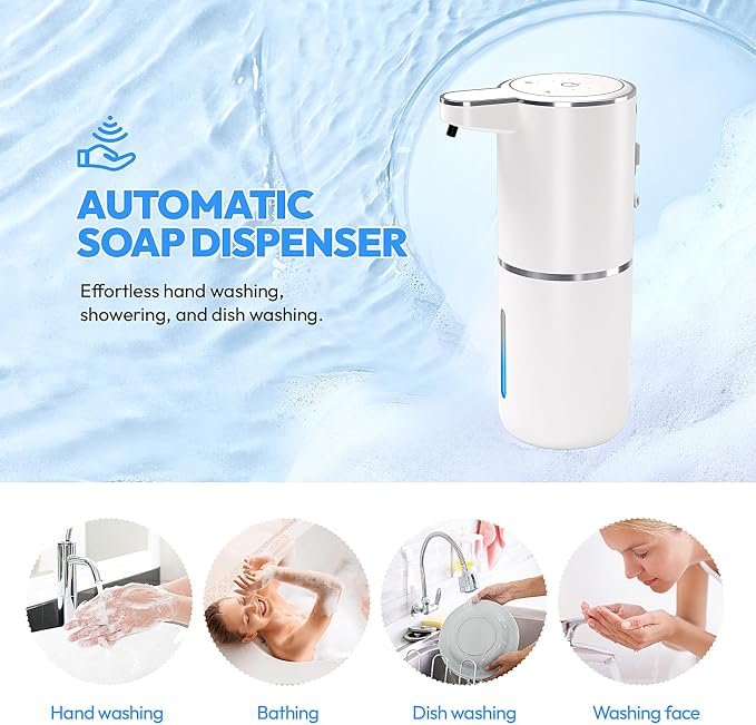 2 Pack Automatic Foaming Soap Dispenser,Touchless Foam Soap Dispenser,12.8oz Rechargeable Wall Mounted Smart for Bathroom and Kitchen Dish Soap,Easy for Toddlers(White)