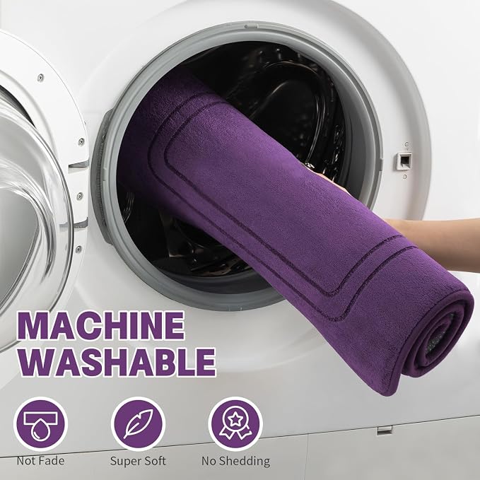 YIHOUSE Purple Memory Foam Bathroom Rug Set - 5 Piece Non Slip Bath Mats, Absorbent & Quick Drying for Bathroom Floor