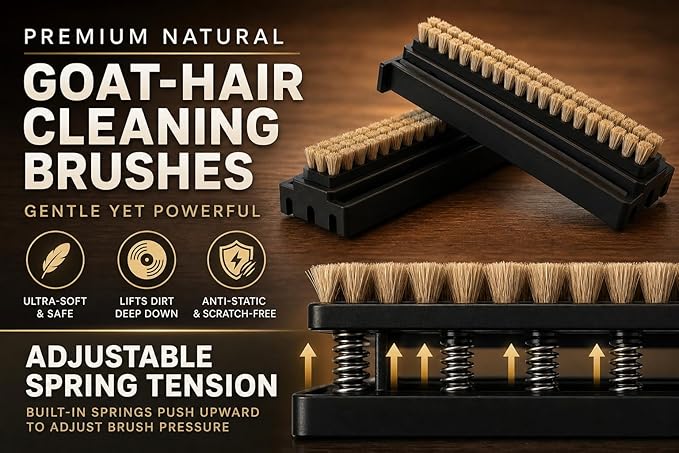 HumminGuru EZ Record Washer, Manual Vinyl Record Cleaner Machine with Easy Spin & Watertight Label Clamp, Record Cleaning Kit with Gentle Goat-Hair Brushes, Alcohol-Free LP Fluid, Drying Rack & Cloth