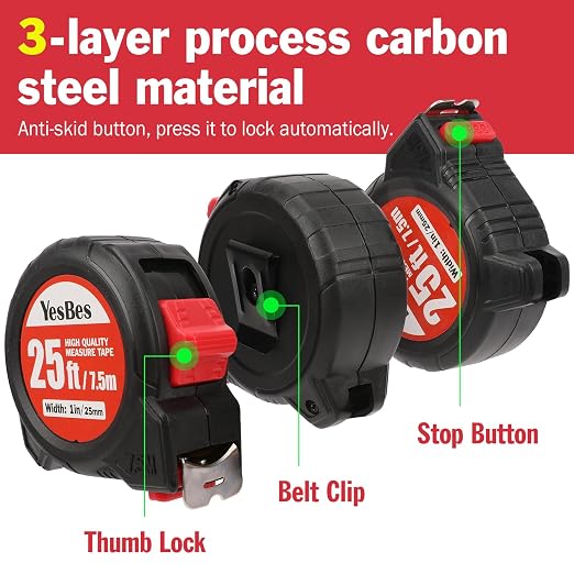 2 Pack Tape Measure 25 ft, Easy Read Retractable Measuring Tape 1-Inch Wide, Great for House Construction and Carpenter