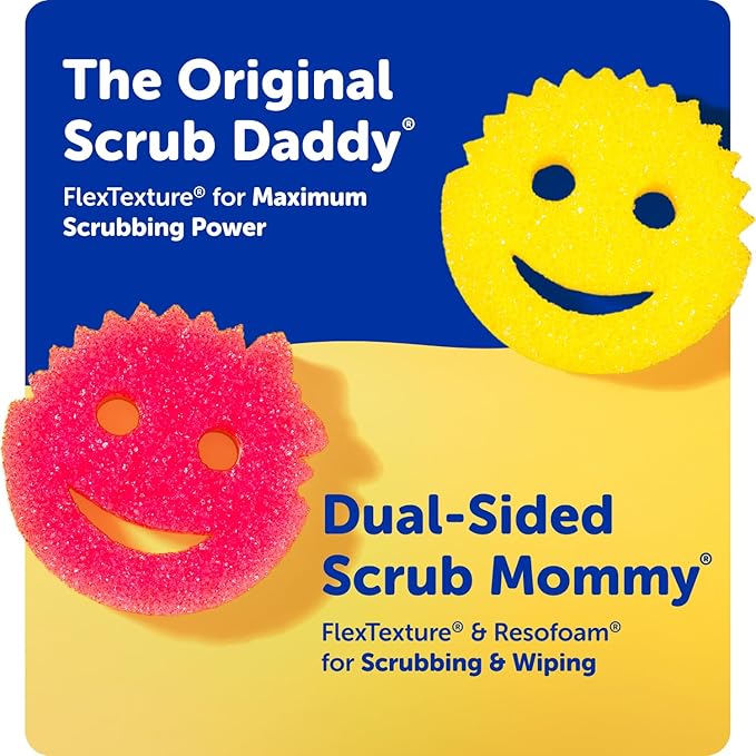 Scrub Daddy Scrub Mommy Kitchen Sponges for Dishes & Wiping Spills - Dual-Sided Dish Scrubber Sponge for Cleaning - Multi-Colored Bulk Pack - Stain & Odor Resistant (5 Count)