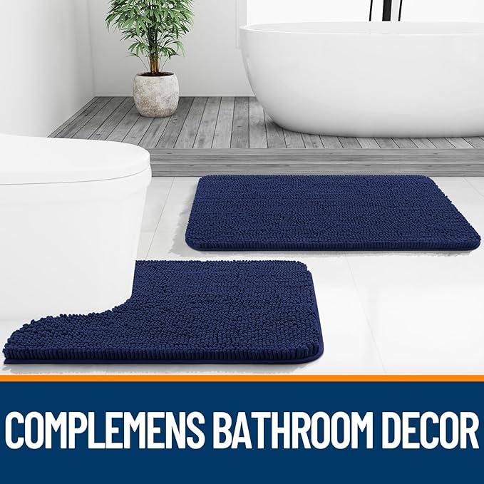 OLANLY Bathroom Rugs 30x20, Extra Soft Absorbent Chenille Bath Rugs, Rubber Backing Quick Dry, Machine Washable Bath Mats for Bathroom Floor, Tub and Shower, Home Decor Accessories, Twilight Sapphire