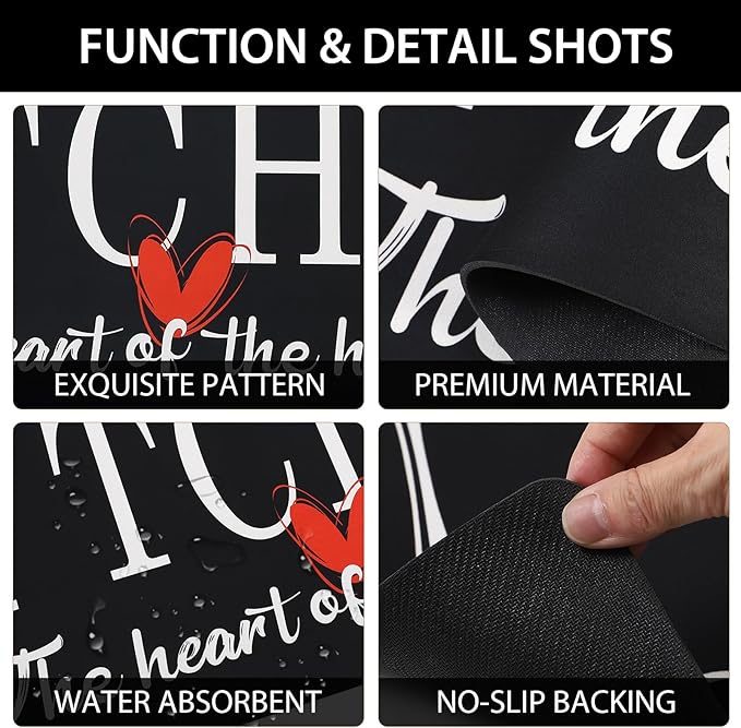 Kitchen Rugs Set 3 Piece, Non Slip Kitchen Mats for Floor, Soft Fabric with Rubber Backing, Farmhouse Anti Fatigue Runners Carpet for Home Kitchen Laundry Room Hallway (Black)