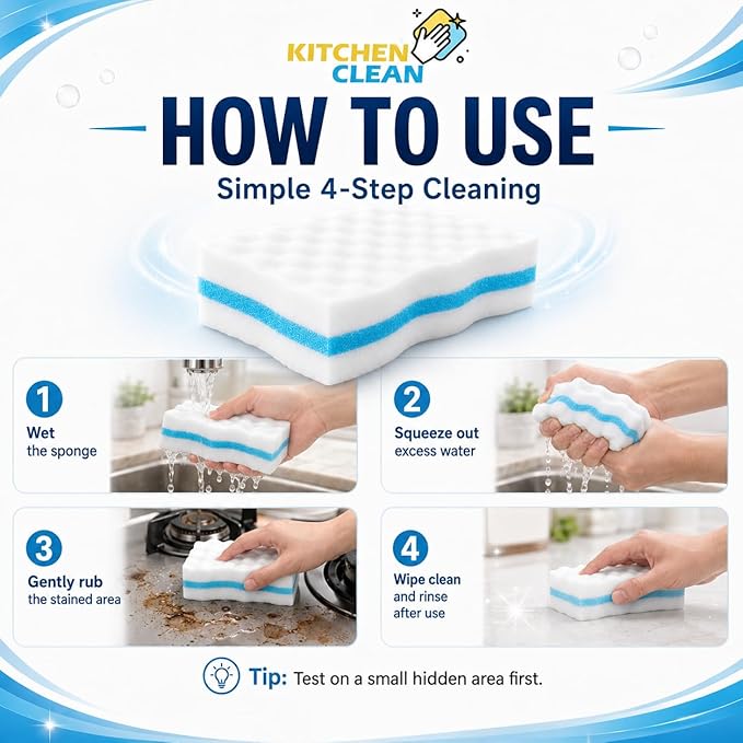 Magic Eraser Cleaning Sponge | Advanced Stain Remover Sponge | Melamine Sponge, Pen Marks, Switch Boards, Taps, Wall Stain Remover, Glass, Shoes, Sneakers Cleaning Sponge (Pack of 6)