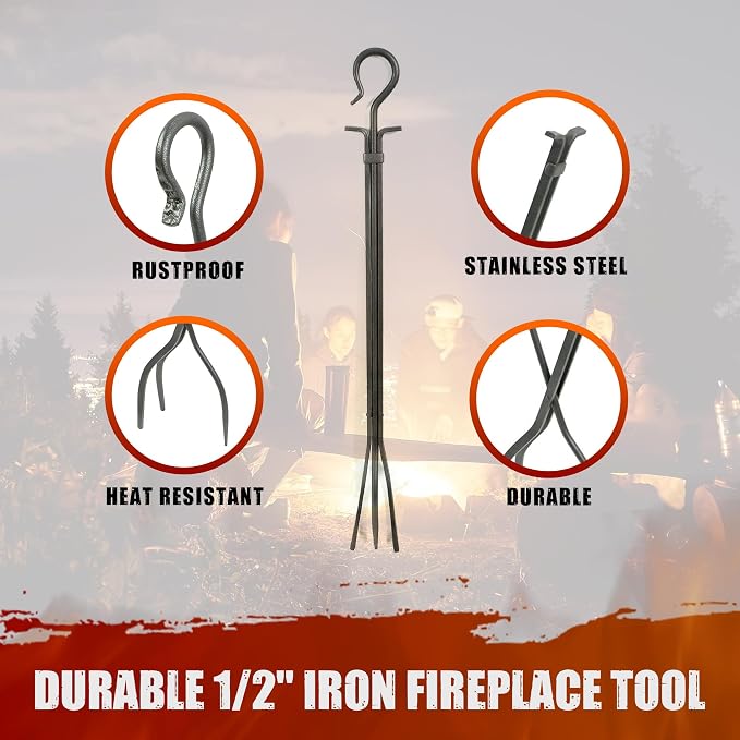 Pilgrim 30-Inch Single Fireplace Log Tong Grabber, Hand-Forged Iron