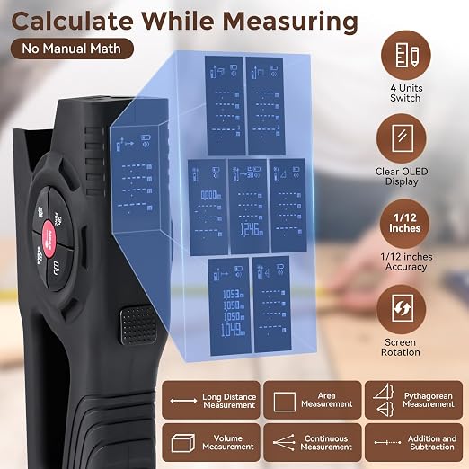 LUNYEE 393Ft Digital Tape Measure with Laser - 3-in-1 Recharge Electronic Laser Measuring Tape with Tape Measure 16Ft OLED Display M/in/Ft Unit Switch Area/Volume/Pythagorean,Class II Laser