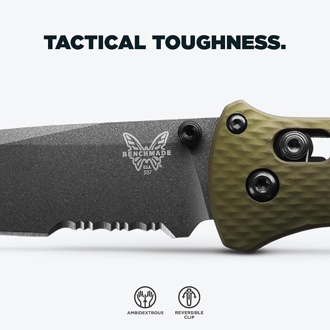 Benchmade Bailout Tactical Knife, M4 Steel Blade (537SGY-1) | Woodland Green Aluminum handle, Tanto blade