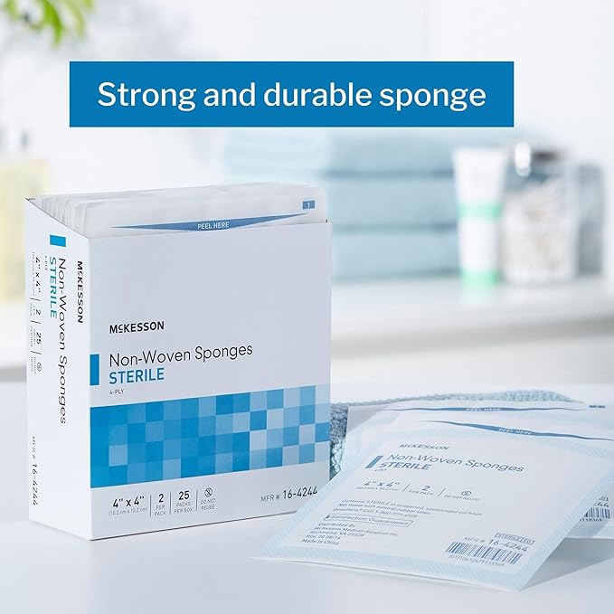 McKesson Non-Woven Sponges, Sterile, 4-Ply, Polyester/Rayon, 4 in x 4 in, 2 per Pack, 600 Packs, 1200 Total