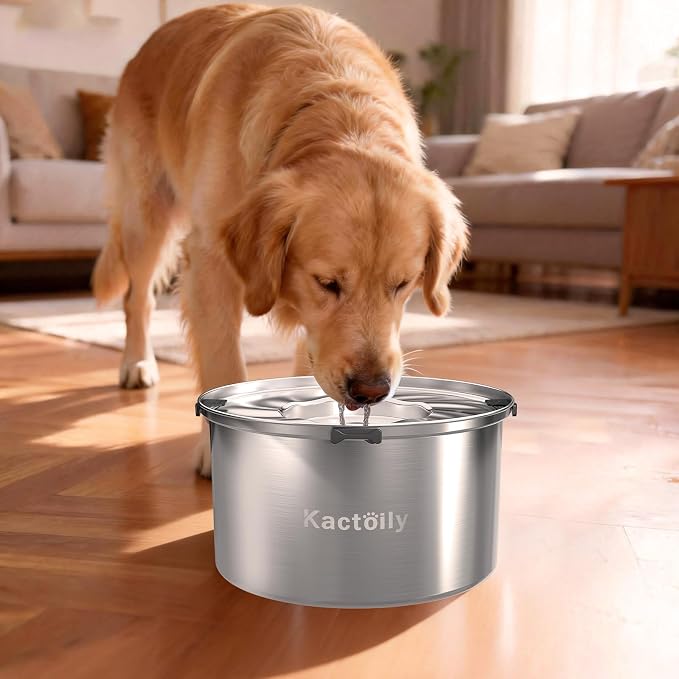 1.47 Gal Stainless Steel No Spill Water Bowl for Large Dogs | 5.6L Large Slow Drinking Dog Water Bowl with Floating Disk, Spill Proof Dog Water Bowl for Messy Drinkers