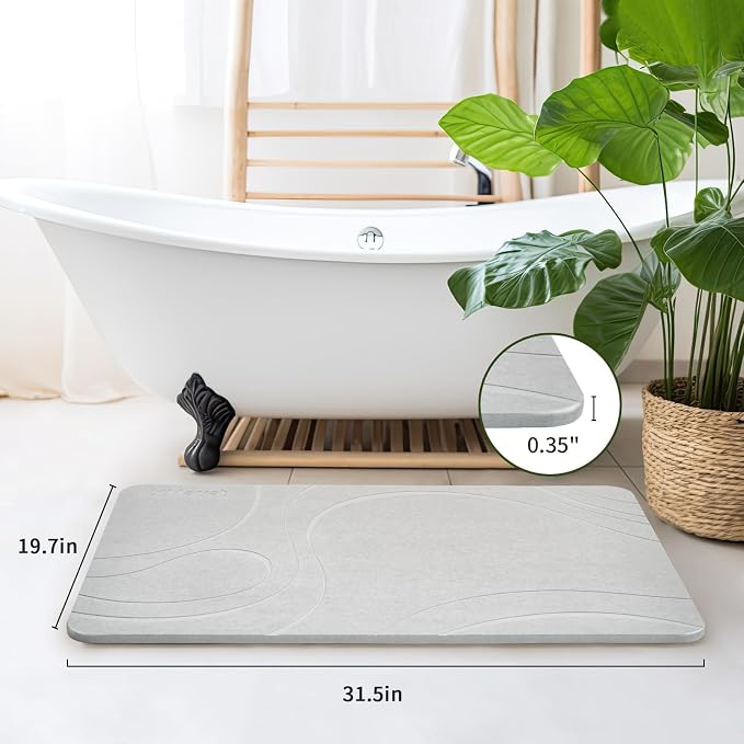 XMarrat Large Stone Bath Mat, Super Absorbent Diatomaceous Earth Bath Mat, Quick Drying Non-Slip Diatomite Stone Bath Mats for Bathroom, Easy to Clean (Light Gray, 31.5" x 19.7")