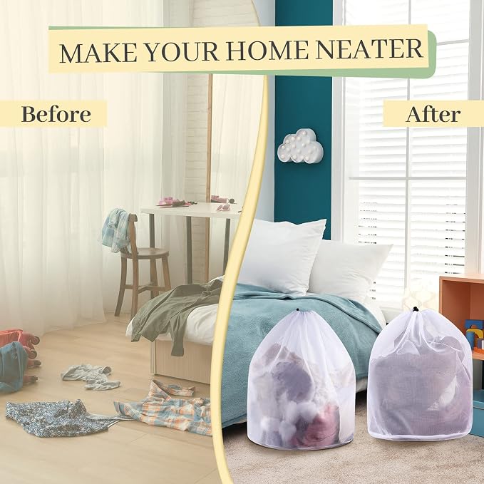 24 Pcs 24 * 32 Inches Fine Mesh Laundry Bag with Drawstring Large Heavy Duty Mesh Bag Machine Washable Sheet Drawstring Net for Delicates College Dorm