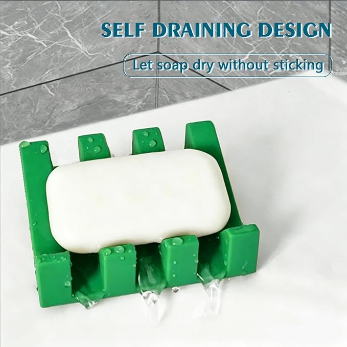 Self Draining Soap Dish Holder,Silicone Soap Dish,for Bathroom,Kitchen, Sponges，Can Extend Soap Life，Keep Soap Bars Dry and Easy Cleaning (Deep Green,1-Pack)