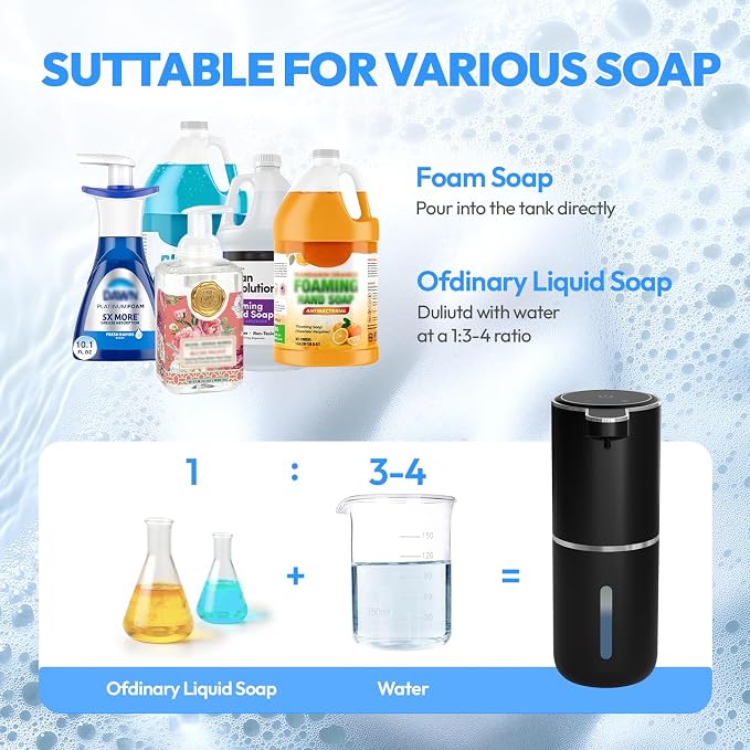 2 Pack Automatic Foaming Soap Dispenser,Touchless Foam Soap Dispenser,12.8oz Rechargeable Wall Mounted Smart for Bathroom and Kitchen Dish Soap,Easy for Toddlers(Black)