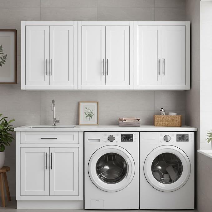 Crosley Furniture Savannah 3-Piece Wall Storage Cabinet, Cabinets for Laundry, Bathroom, Kitchen, White