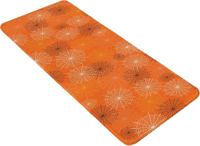Orange Halloween Bathroom Runner Rugs Non Slip Washable Absorbent Narrow Long Bath Mat Black White Net Halloween Runner Rugs for Kitchen Hallway Bedroom Laundry Study Room 15.7"x47.2"