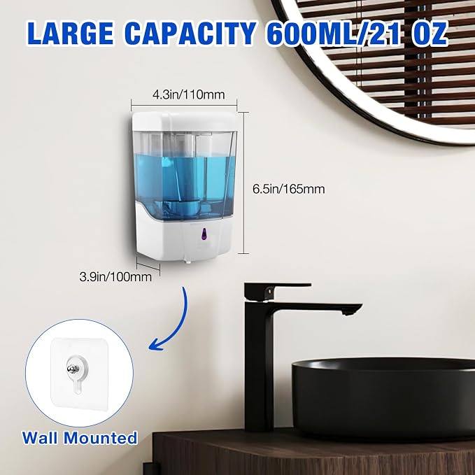 4 Pack Automatic Soap Dispenser Touchless,600 ml / 20 oz Commercial Hand Soap Dispenser,Wall Mount Hand sanitizer Dispenser for Bathroom Offices Home Kitchen Hotel,White