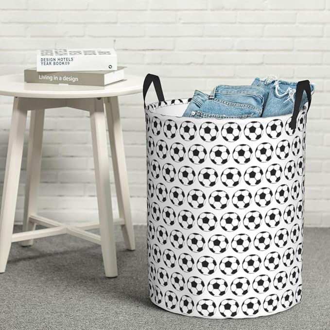 Soccer Football Laundry Hamper Laundry Basket Circular Hamper Dirty Clothes Storage with Handles