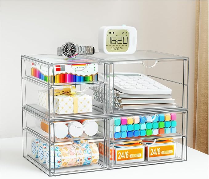 Stackable Storage Drawers, Acrylic Organizers,7 Drawers | Makeup Organizer, Bathroom Organizers and Storage, Plastic Bins for For Vanity, Undersink, Pantry