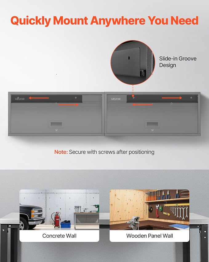 VEVOR Metal Wall Cabinet, 30.31W x 12.01D x 14.02H Inch, Floating Garage Tool Cabinet with Up-Flip Door, 120 lbs Load per Shelf, Fit for Garage, Basement, Kitchen, Warehouse, Assembly Required