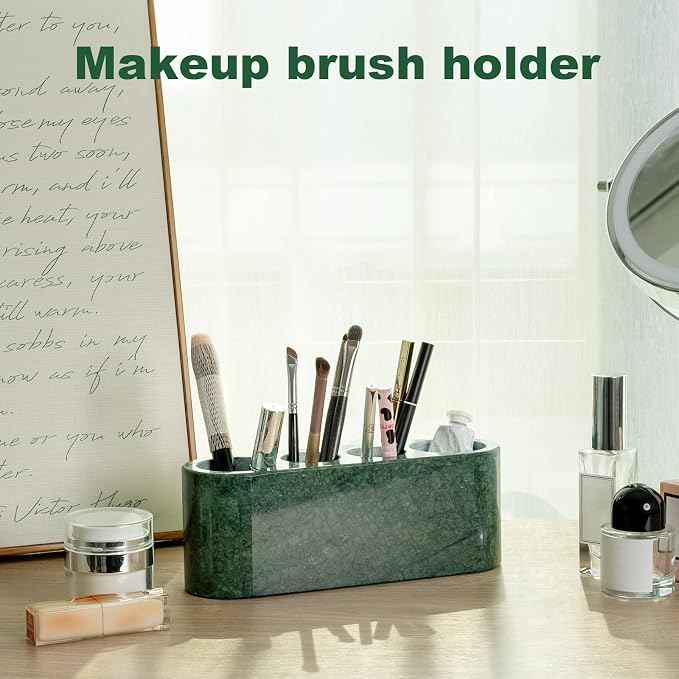 BCS Toothbrush Holder for Bathrooms, 4 Slots Marble Toothbrush and Toothpaste Holder Stand Bathroom Organizer Countertop for Electric Toothbrush, Floss, Razor, Comb - Italy Green