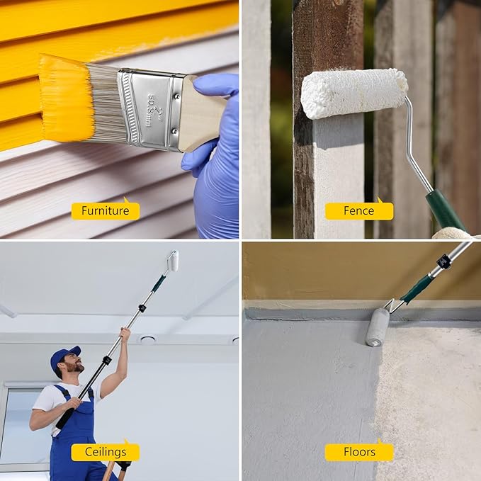 Paint Roller Kit with Extension Pole, 22 Pack, 9"4" Microfiber Paint Rollers, Paint Tray with Liners, Paint Brush & Tape, Painting Supplies for Painting Walls, Ceilings and Home (3 FT)