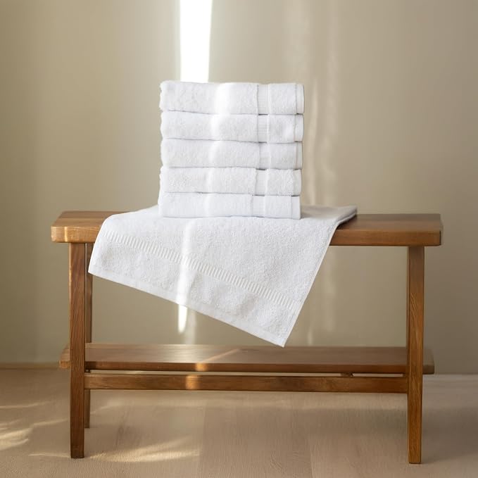 SALBAKOS 6-Piece 100% Turkish Cotton Hand Towels, 16x30 inch, White | Large Size Thick Super Soft Highly Absorbent, Versatile Hair Face & Hand Drying Towel, Premium Hotel Quality Made in Turkey
